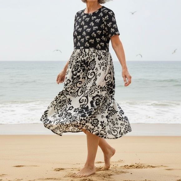 Phool Dresses & Skirts - Vintage 90’s Phool Black White Wallpaper Print Cotton Dress Women’s Size XLarge